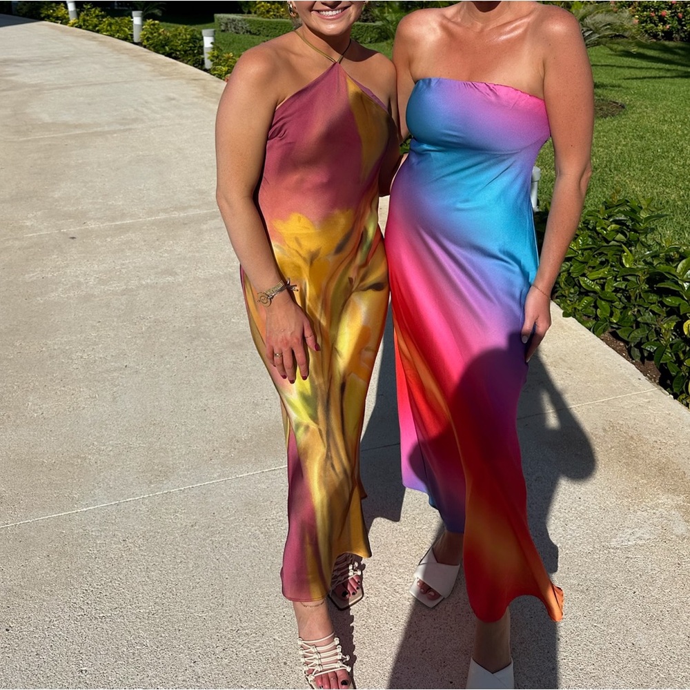 Zara Floral Tie Dye Satin Dress